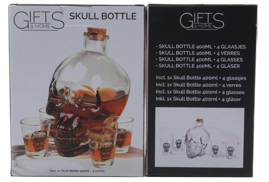 Schedel fles met glazen