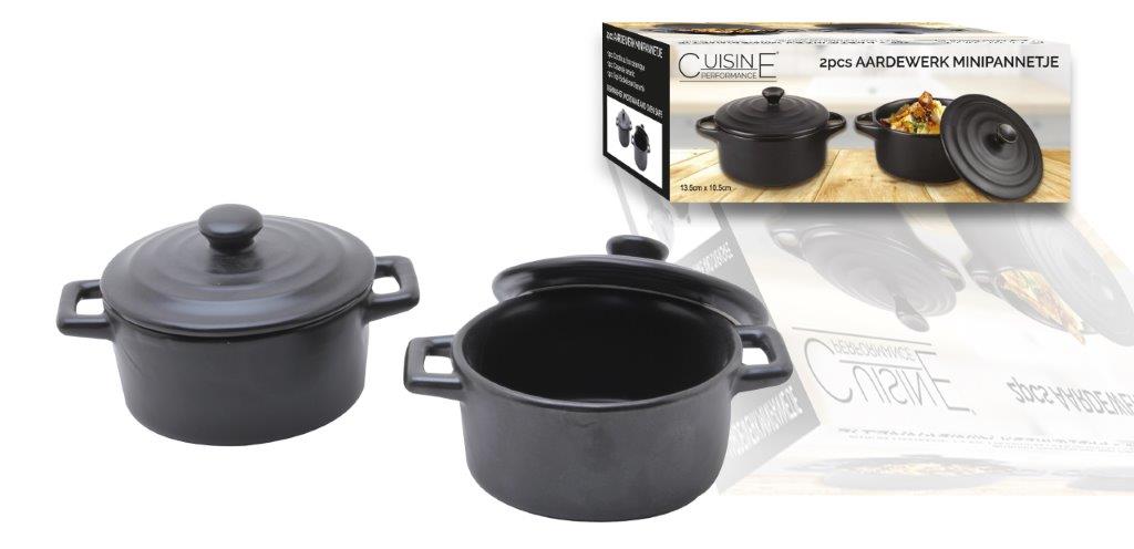 2 aardewerk minipannetje