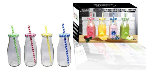 4 glazen smoothie flesjes 300 ml