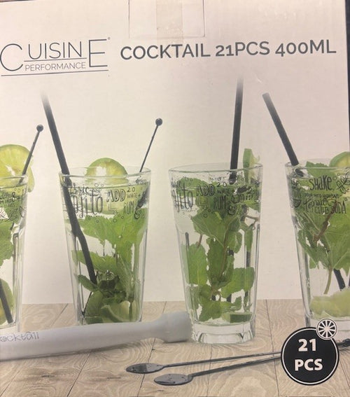Coctail set glazen rietjes en roerstokjes