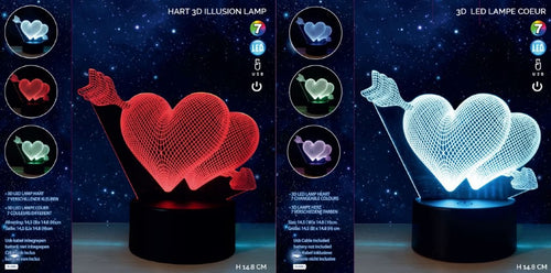 Dubbel hart met pijl 3d led licht