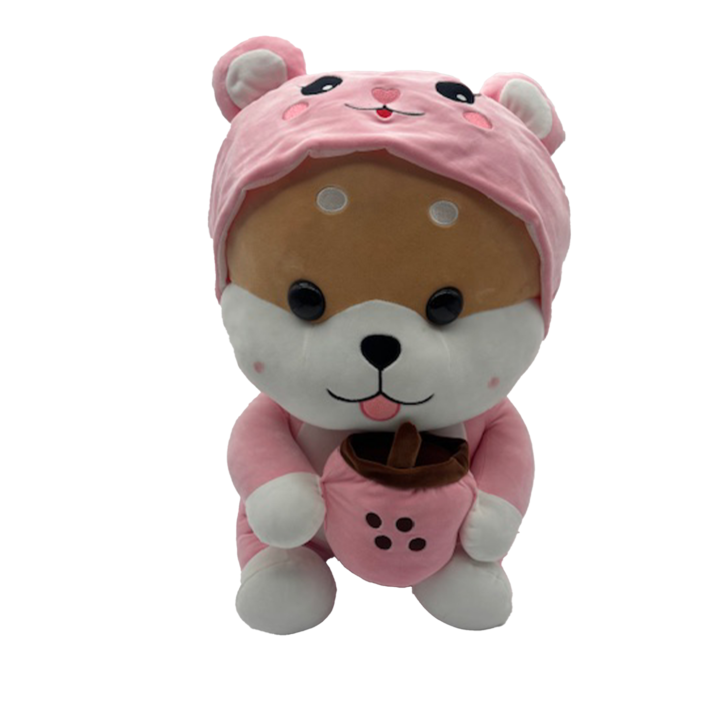 Hond met bubble tea roze